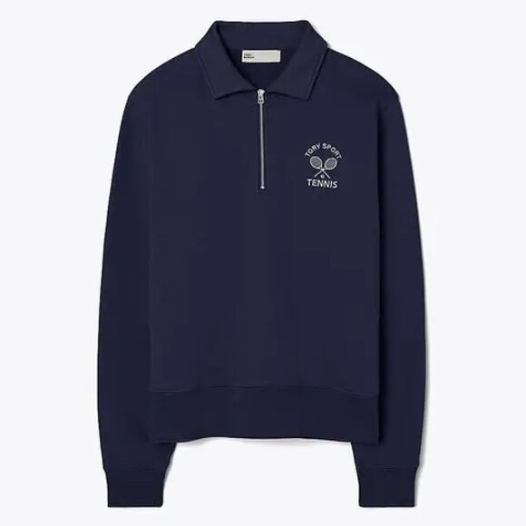 Tory Burch French Terry Half-zip Tennis Pullover - Navy NWOT - Picture 1 of 6